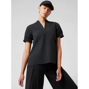 Athleta Womens S Black Short Sleeves Split Neck Levitate Poplin Tee Shirt